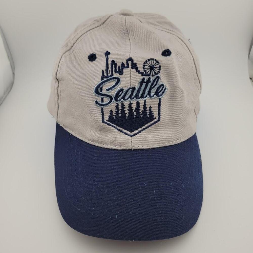 Seattle Hat Cap Strap Back Gray Blue Embroidered Souvenir Trees Skyline Mens